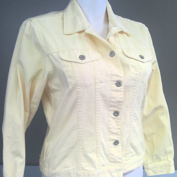 Eddie Bauer Jean Denim Jacket Light Yellow Cotton Women's Large - Picture 1 of 9